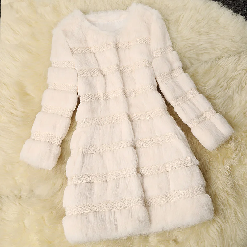 Волнистое вышитое полностью кожаное пальто из натурального кроличьего меха, верхняя одежда, женские длинные приталенные пальто, женская меховая куртка для осени и зимы - Цвет: see chart