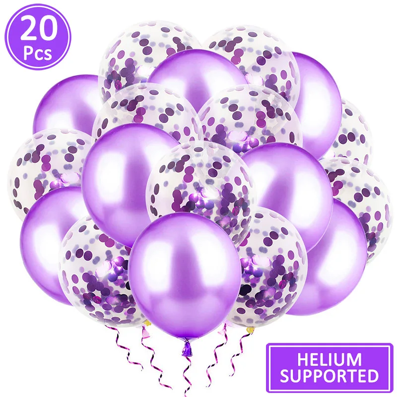 12 дюймовый смешанный латекс конфетти воздушные шары для дня рождения вечерние украшения для детей, для девочек и мальчиков взрослых поставки в течении первых 18 21 30 40 50 60 70 1st - Цвет: purple