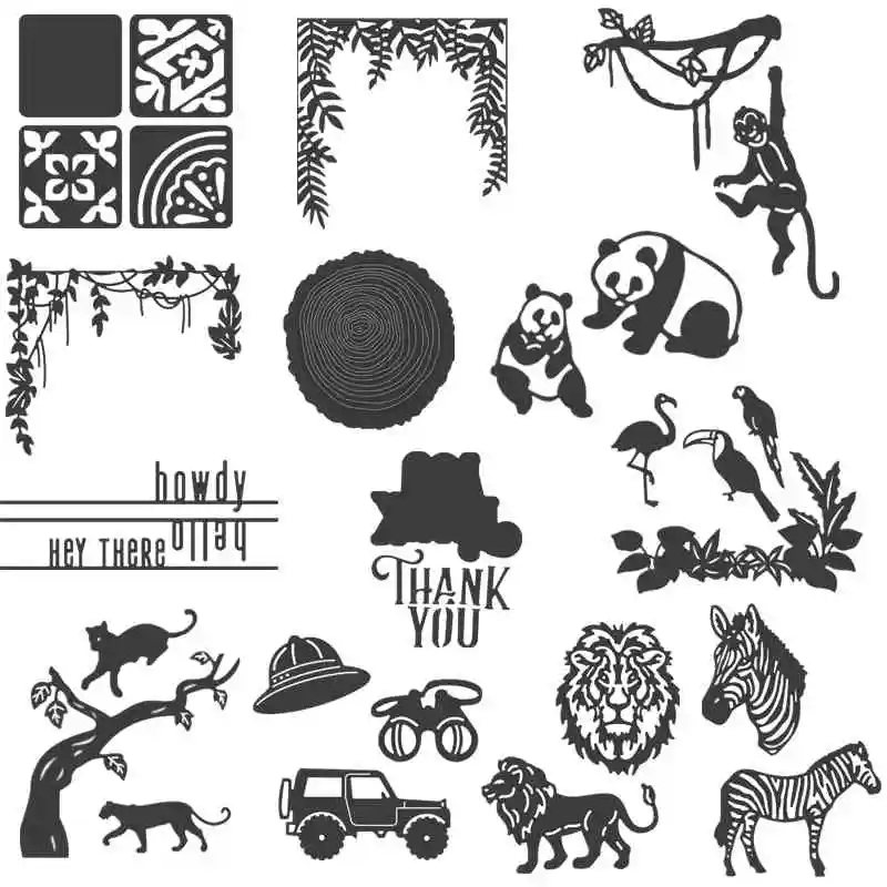 

Thank You Phrases Wood Slice Vine Panda Parrot Zebra Monkey Cat Cars Metal Cutting Dies for DIY Scrapbooking Cards Crafts 2019