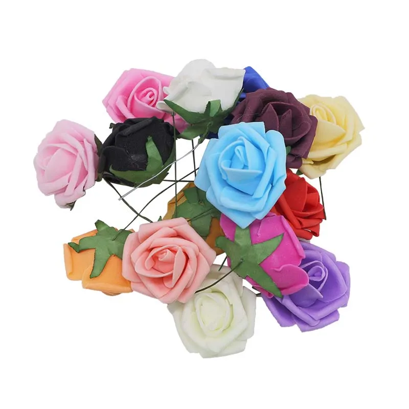 

20Pcs 5cm PE Foam Rose With Leaves Artificial Flower Bouquets For Wedding Decorative Wreaths Supplies Party DIY Decoration