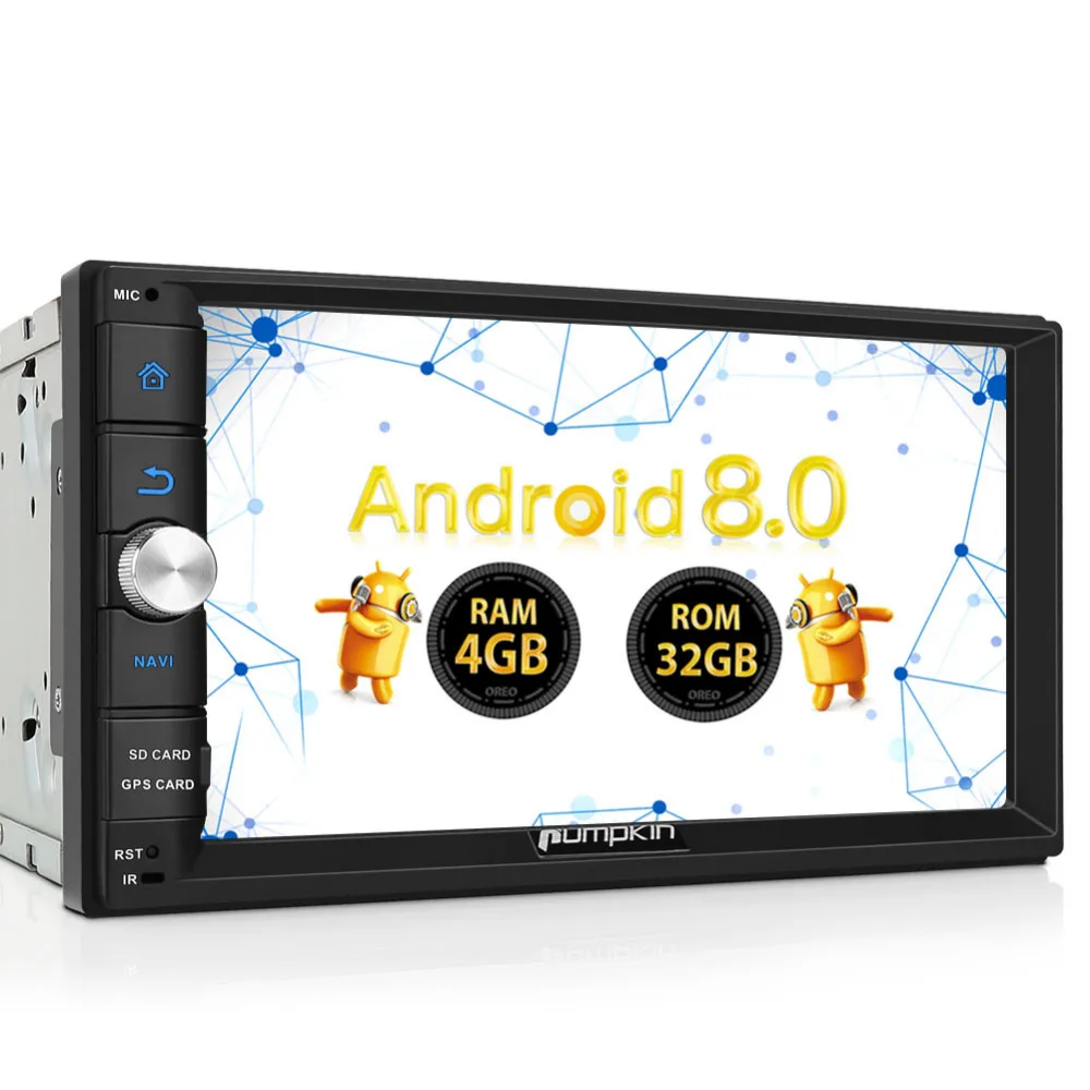 Pumpkin 2 Din 7'' Android 8.0 Universal Car Radio No DVD Player Qcta-Core GPS Navigation Car Stereo Wifi 3G/4G DAB+ USB Headunit