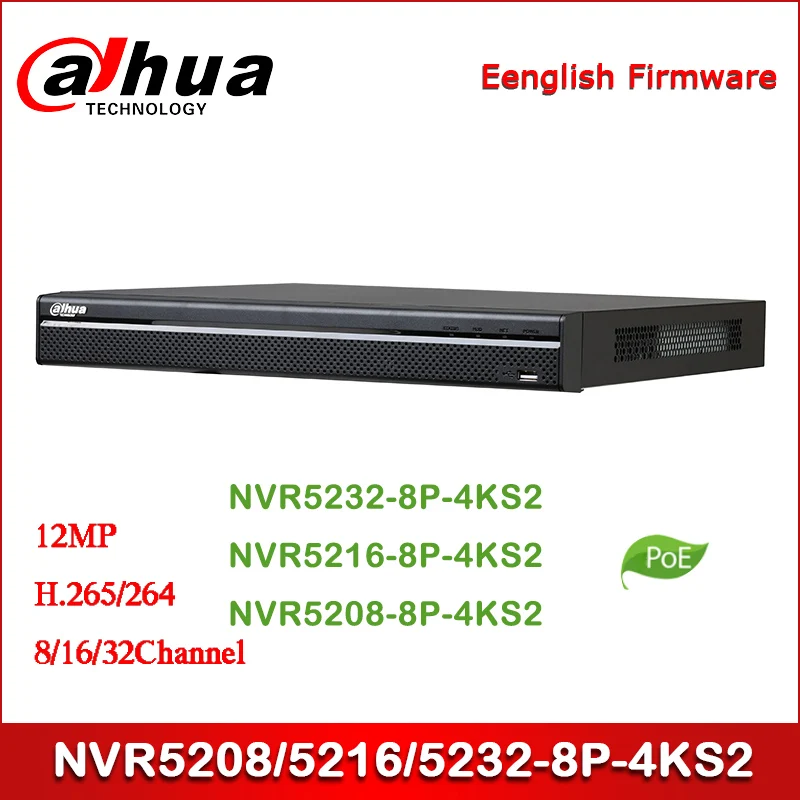 

Dahua POE NVR NVR5208-8P-4KS2 NVR5216-8P-4KS2 NVR5232-8P-4KS2 8/16/32Channel 1U 8PoE 4K&H.265 Pro Network Video Recorder (V2.00)