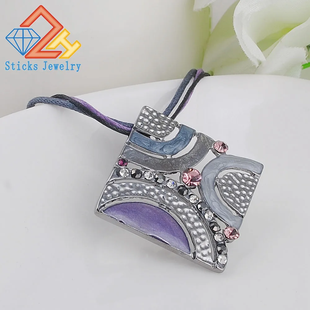 

(1 pieces/lot) Multicolor square Alloy enamel pendant necklace Factory direct, free shipping