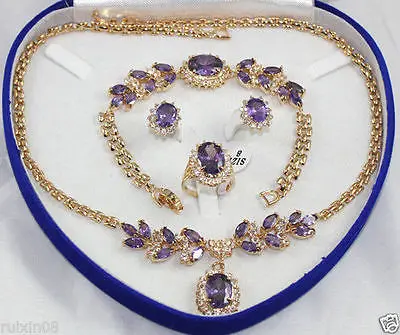 Prett Lovely Women's Wedding Bridal Jewellery Women's Set Necklace Earring Ring Bracelet>AAA  GP   Bridal wide watc boucle