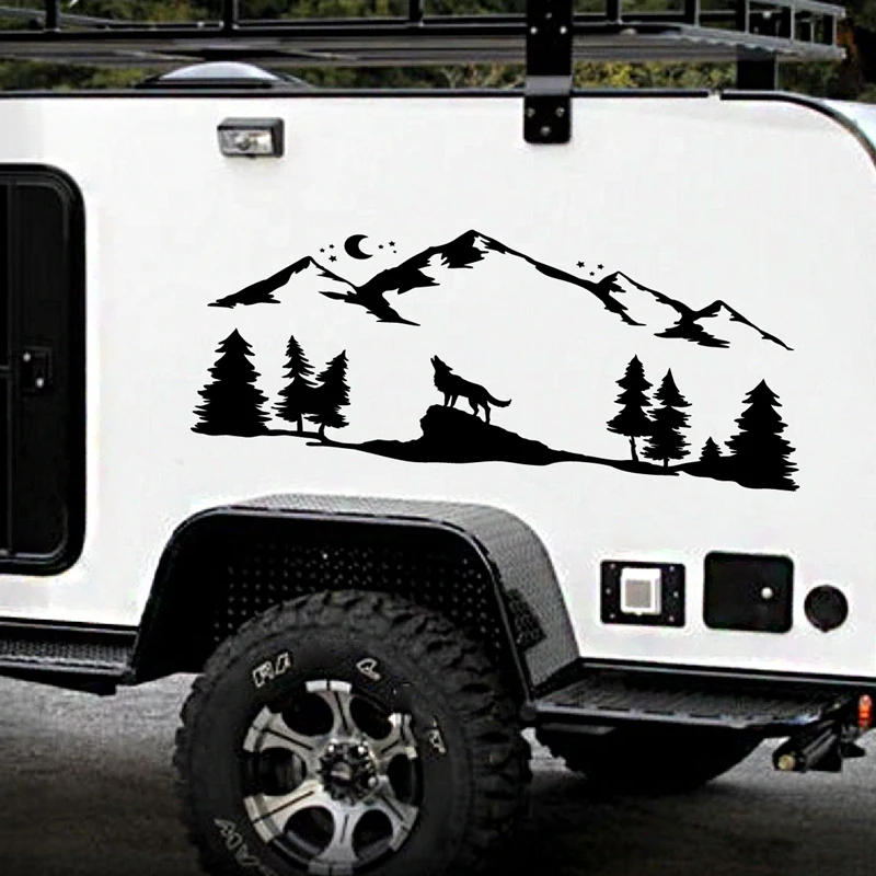 Howling Wolf Moon Mountains Sticker Camper Decor