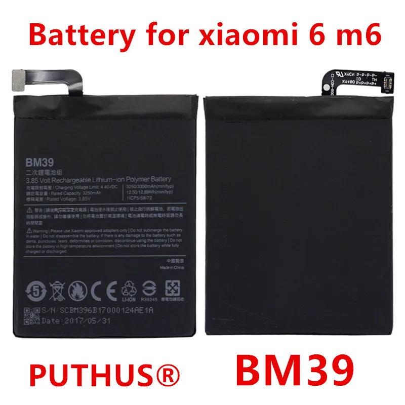 

100% Original Xiaomi BM39 Battery 3250mAh BM39 Battery For Xiaomi Mi 6 Mi6 BM 39 Baterij Bateria BatteriePhone Batteries bm39