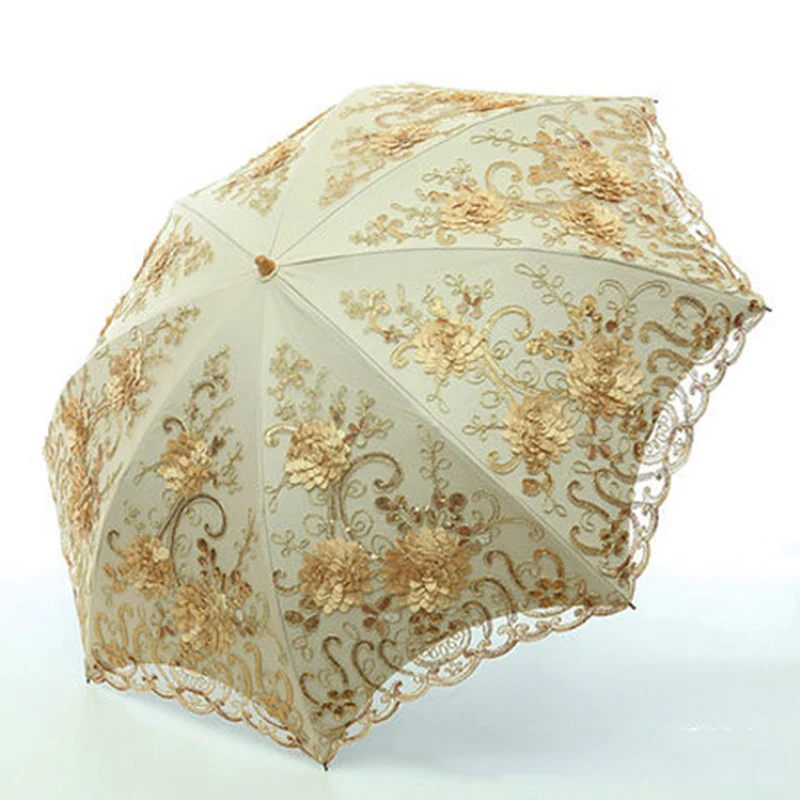 

Folding umbrellas umbrella rain women folding UV protection umbrella Embroider Fashion lace bumbershoot fashion print umbrellas