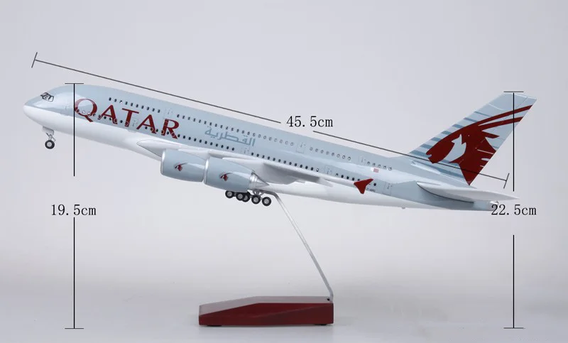 1/160 масштаб 45,5 см отлитая модель самолета Катара модель авиа Airbus A380 со светом и колесом Смола самолет коллекция детские подарки