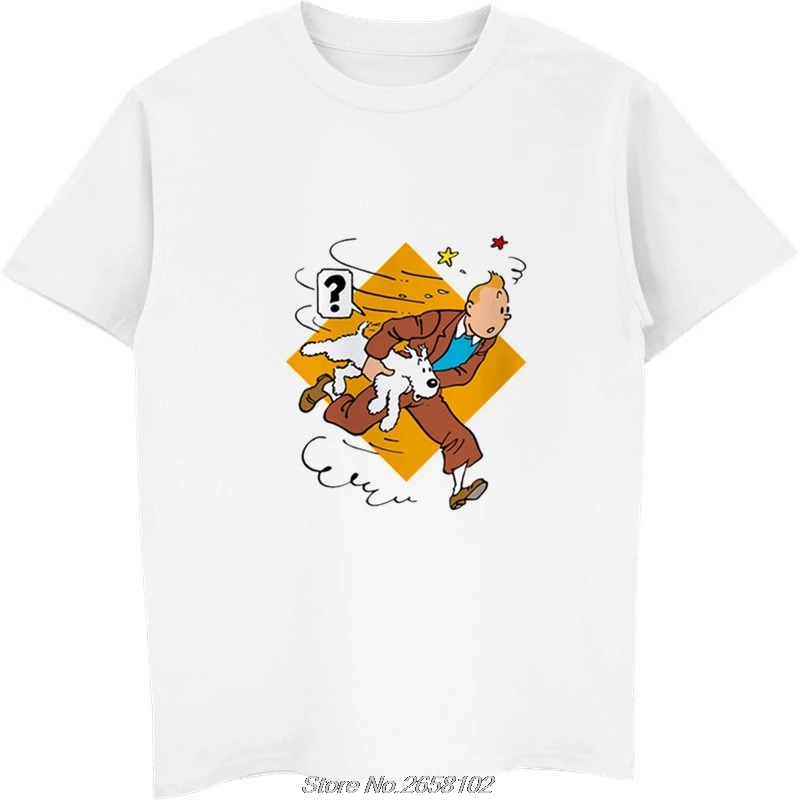 

Tintin t shirt men Summer print T Shirt boy short sleeve with white color Fashion Top Tees harajuku streetwear
