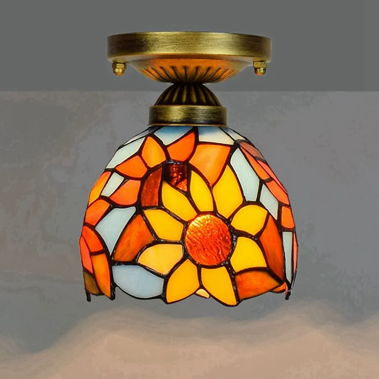 

Ou 6 inch 15CM Tiffany coloured glass aisle corridor balcony small ceiling lamp blue sunflower lantern