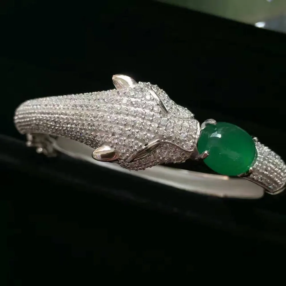 Bracelets en calcédoine verte naturelle Bracelet en pierres précieuses naturelles 925 en argent ste