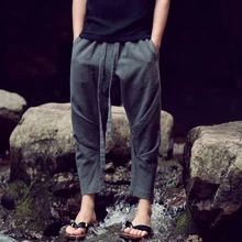 Летние новые Винтажные льняные универсальные брюки длиной до щиколотки, повседневные брюки со шнуровкой, штаны-шаровары, костюмы певицы
