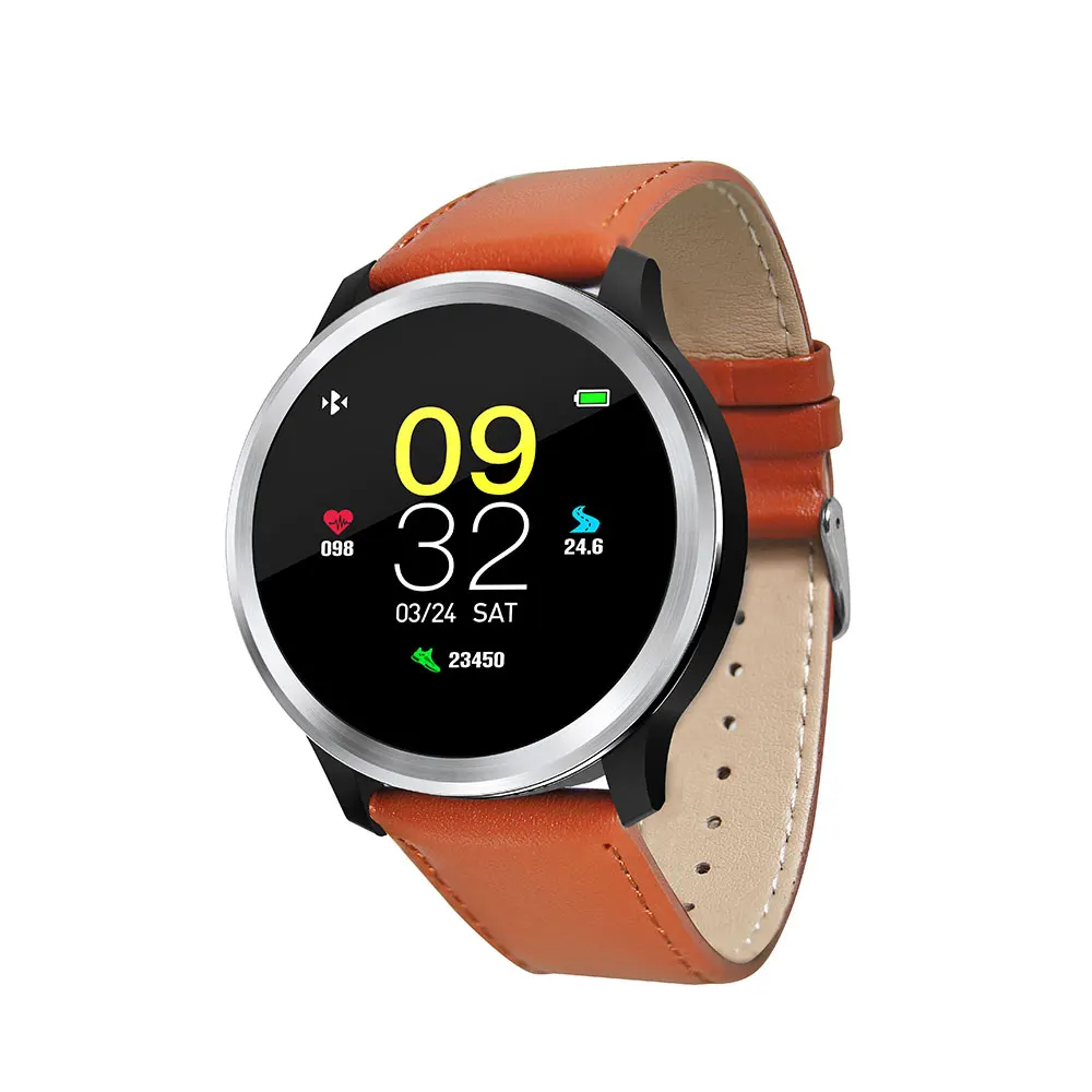 E18 наручные часы водонепроницаемые Смарт HRV отчет артериального давления браслет PPG ЭКГ Smartwatch для Android часы соединяющиеся со смартфоном монитор - Цвет: Brown leather