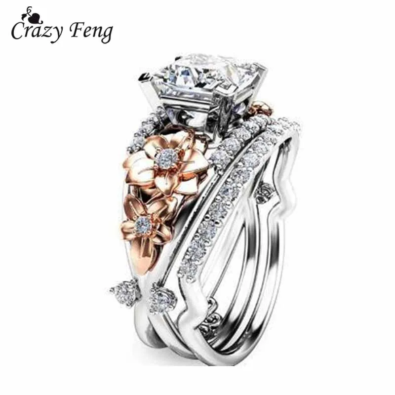 

Crazy Feng Trendy Cubic Zirconia CZ Flower Rings Statement Crystal Rhinestone Anel Full SizeWedding Jewelry Gift Dropshipping