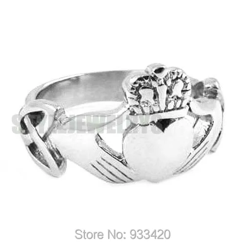 

Claddagh Style Hand to Hold a Heart with Crown Ring Stainless Steel Jewelry Celtic Knot Wedding Women Girls Ring SWR0309B