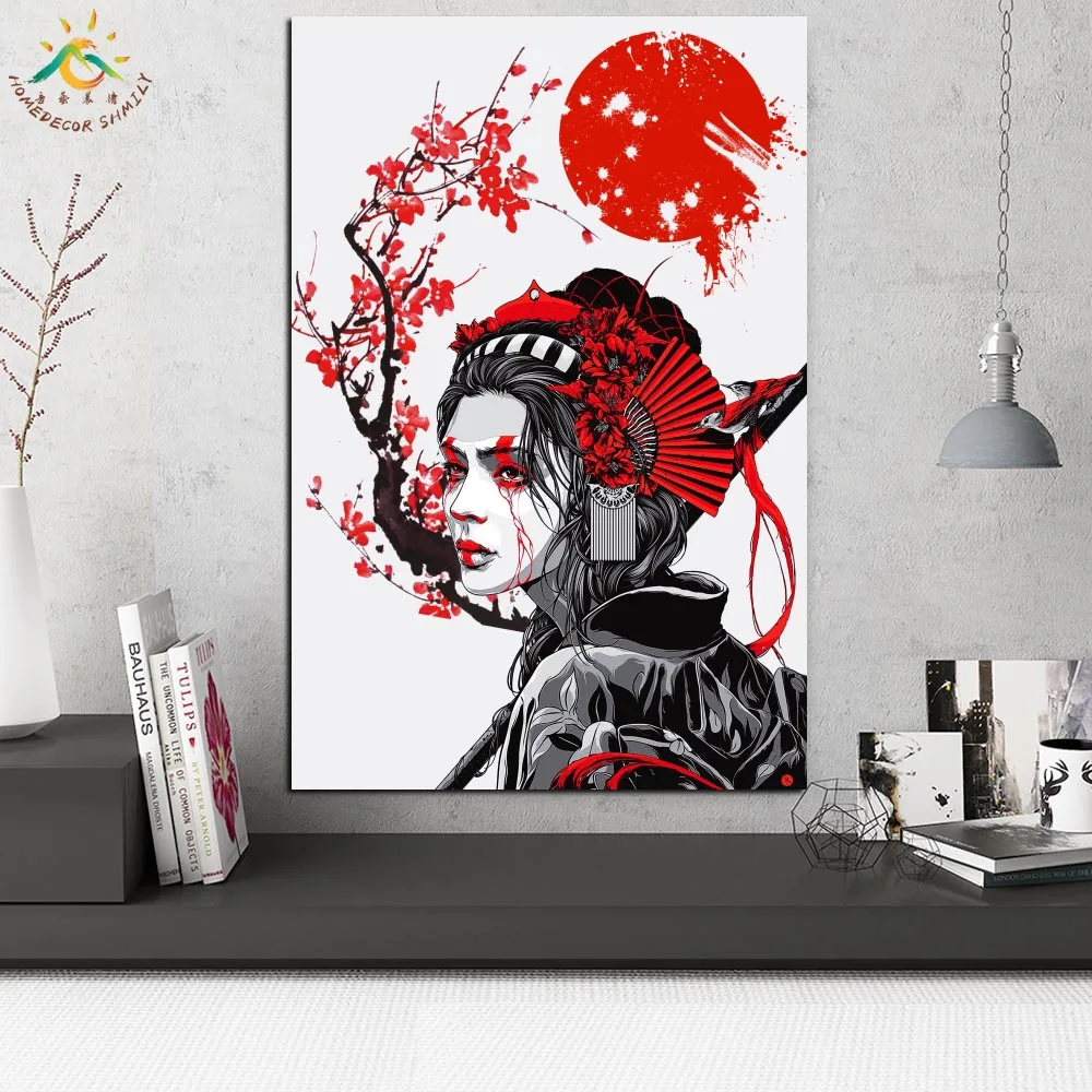 Кимоно Geisha с японской прической винтажные постеры и принты картина прокруткой