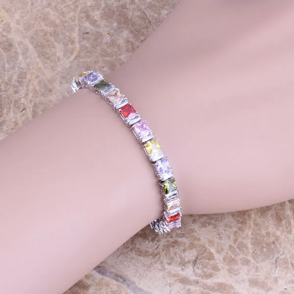 Многоцветный фиолетовый кубический цирконий 925 пробы серебряный браслет цепочка 7 дюймов S0309