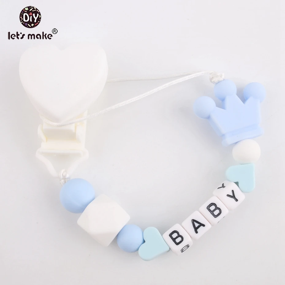 Let's make 1pc Baby Silicone Teething Heart Pacifier Clip Customize Name Can Chew Beads BPA Free Baby Shower Gift Dummy Clips