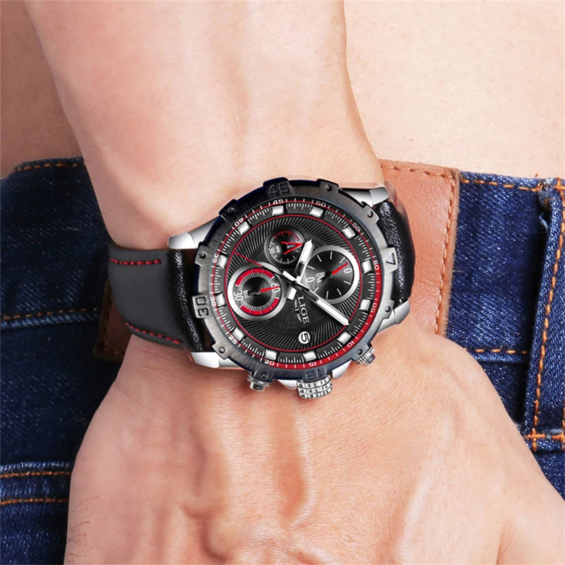 

LIGE Mens Watches Top Brand Luxury Business Quartz Watch Men Casual Large Dial Clock Waterproof Sports Watches Relogio Masculino