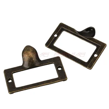 

10pcs Retro metal plate cabinet drawer file furniture label tag card case handle