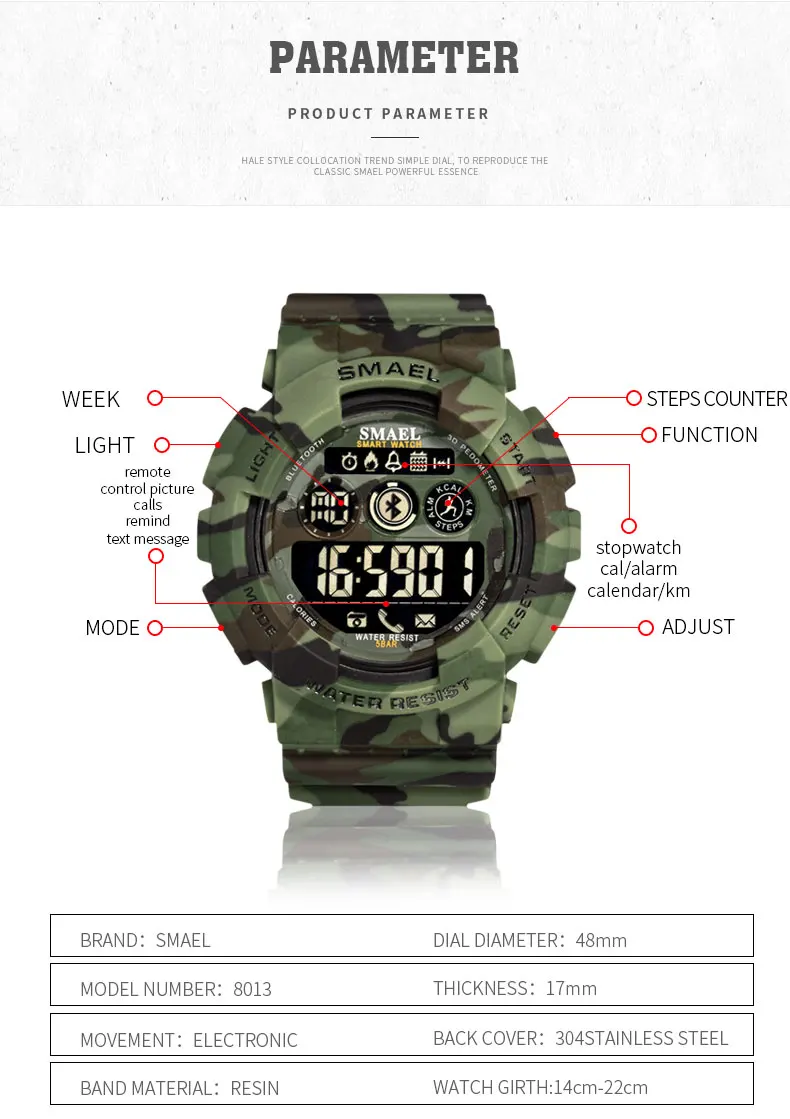 Военные цифровые мужские часы SMAEL новые модные часы цифровой светодиодный 50 м водонепроницаемые армейские часы спортивные 8013 CamoWatch для мужчин