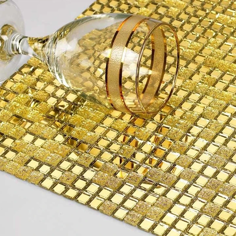

Small Square Golden Mirror Glass Mosaic Tile Wine Cabinet Decor Store Gate Frame Hall Wall sticker Outdoor Tile