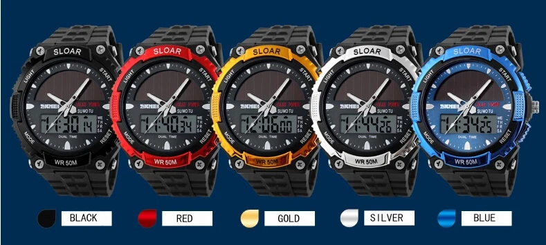 Cena 2018 nowe stałe zegarki mężczyźni zegar żywicy atomowej Solar Sports Watch 2 strefa czasowa cyfrowy Led kwarcowe męskie zegarki na rękę zegarek wojskowy