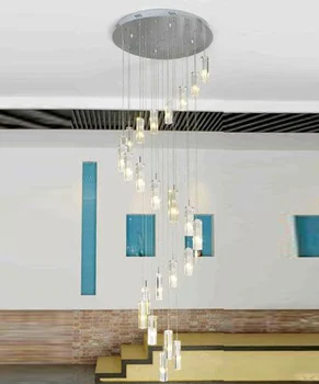 

Long G4 stair lighting pendant crystal chandelier lamp large round LED Chandelier stairway light lustres de cristal Kroonluchter