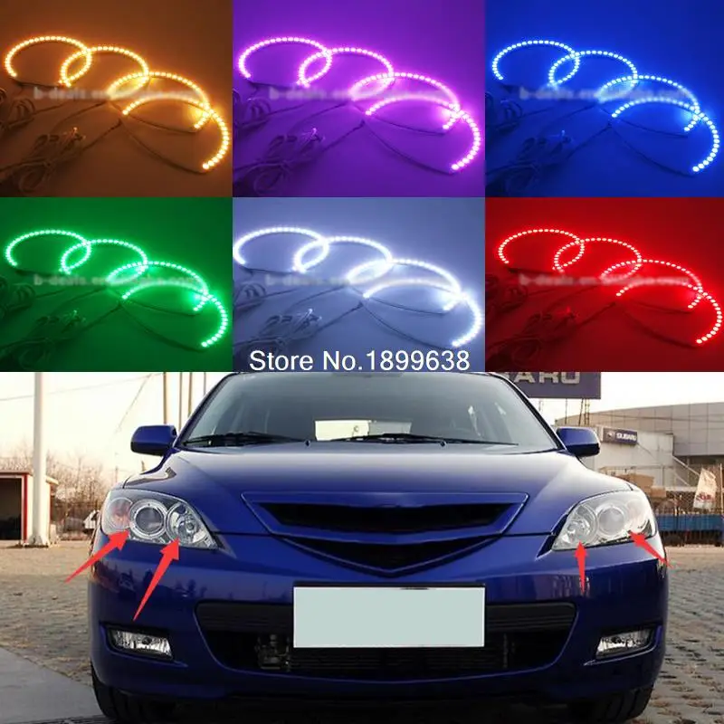 Super bright 7 color RGB LED Angel Eyes Kit with a remote control car styling For Mazda 3 mazda3 2002 - 2007 hochitech for mazda cx 7 cx 7 2006 2012 car styling rgb led demon angel eyes kit halo ring day light drl with a remote control