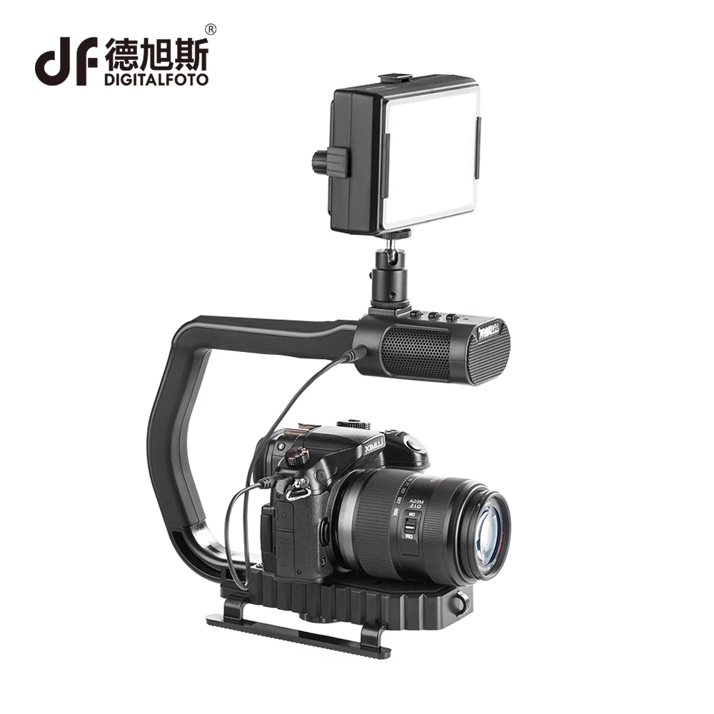 

DIGITALFOTO Microphone portable handheld DSLR camera smartphone rig stabilizer steadicam with LED light for Nikon Canon Iphone
