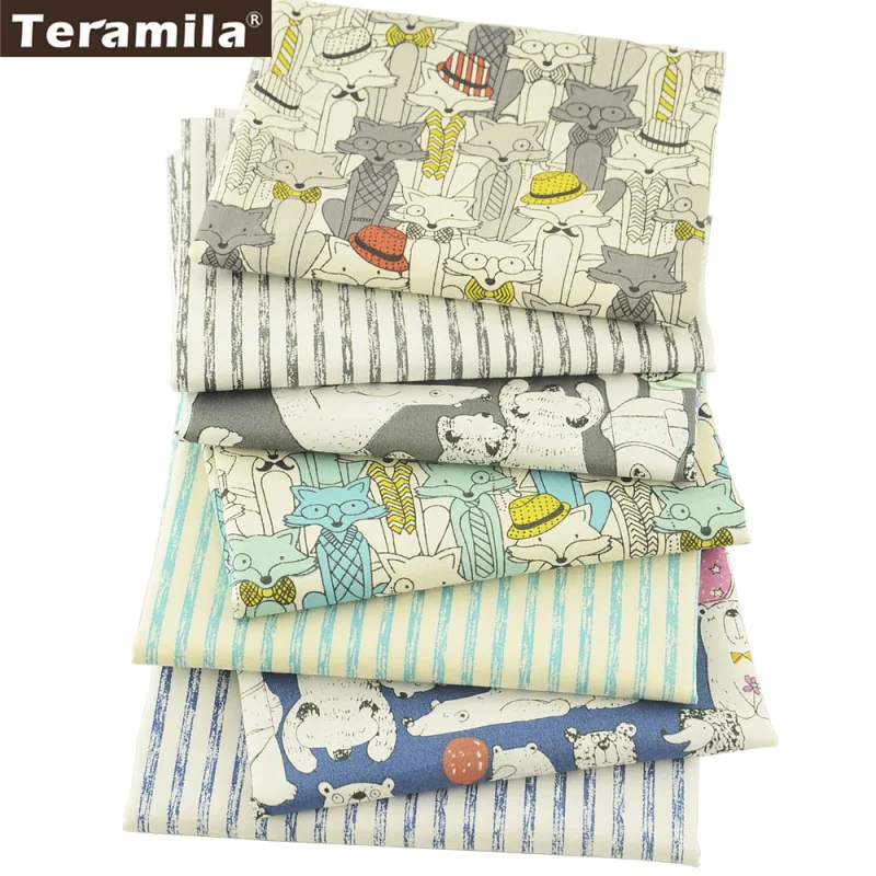 

Teramila Cotton Fabric 7 Designs Animals Stripe Patchwork Fat Quarter Bundle Meter Quilting Bedding Home Textile Tissue