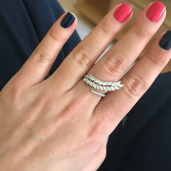 

Adjustable Size Rings Original Design Unique Flowing Wheat With Marquise cut CZ Crystal Finger Rings Jewelry For Wedding Women