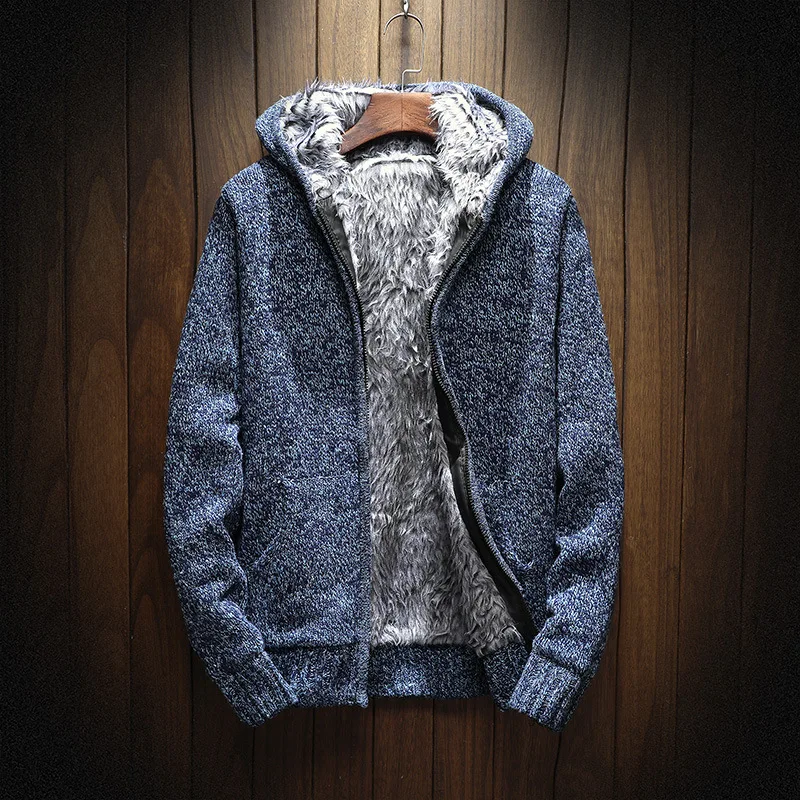 

knitting thick Hoodie Zip Hooded Men's Sweaters Autumn Winter Warm Cashmere Wool Zipper Pullover Sweaters