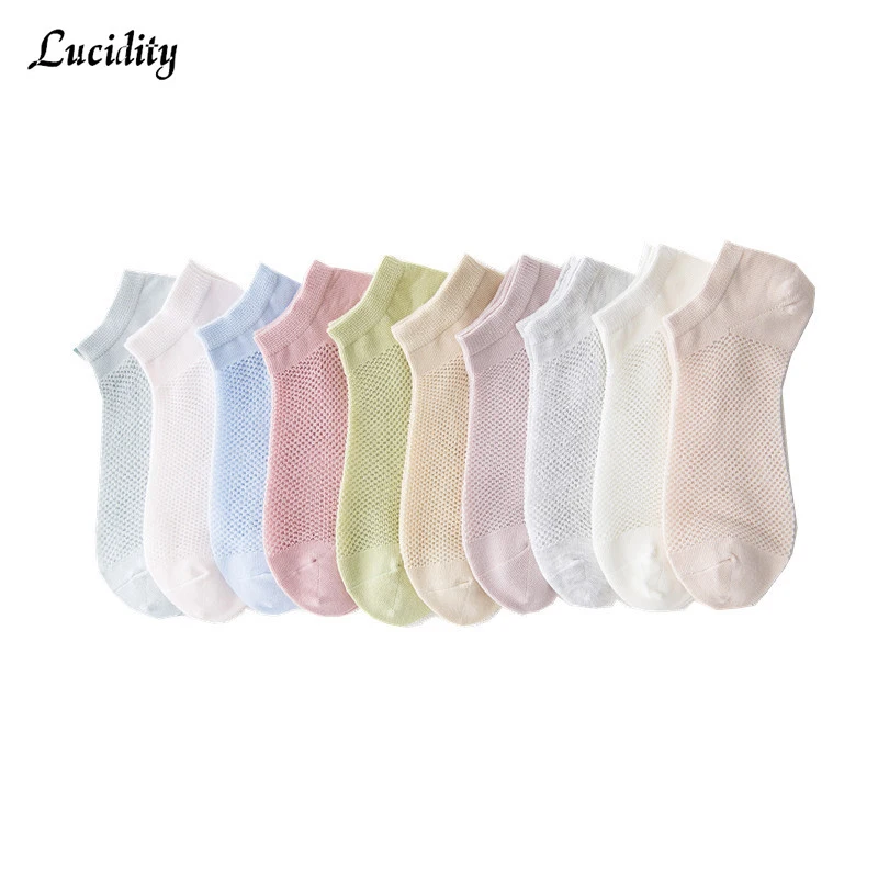 

Women Boat Socks Summer Thin Mesh Breathable Candy Color Cotton Solid Color Casual Woman Socks 5pairs/lot =10pieces