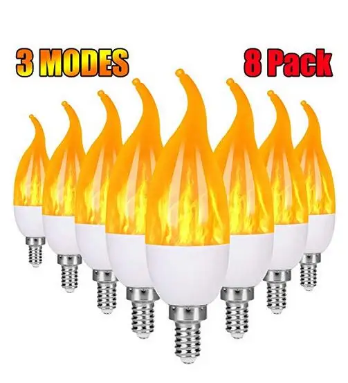

E12 flickering Flame Bulb LED Candelabra Light Bulbs 1.2W Chandelier 1800k 3 Mode Candle Light Bulbs, Flame Tip 8Pack