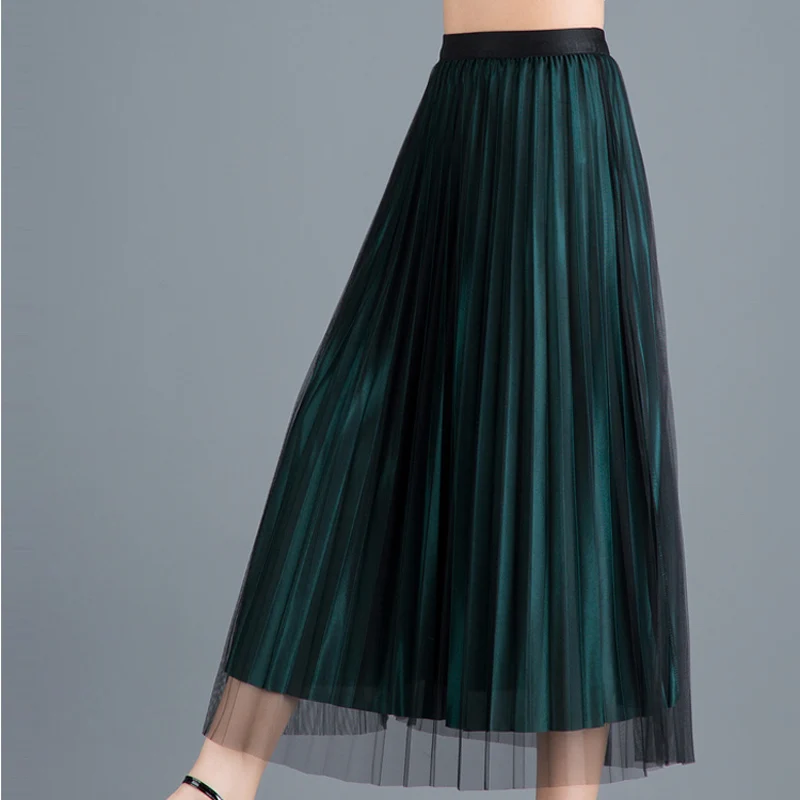 

Summer Autumn Tulle Skirt Gray Apricot Pink Black Long Skirts Womens Elegant Ladies Mesh Skirt Casual Beach Pleated Skirt