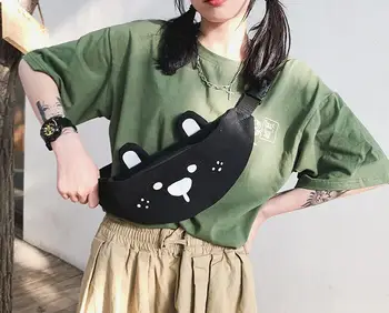 

Teen Girls Fashion Canvas Cute Bear Waist Belt Shoulder Crossbody Bags Women Casual Simple Travel Messenger Chest Pack waistpack