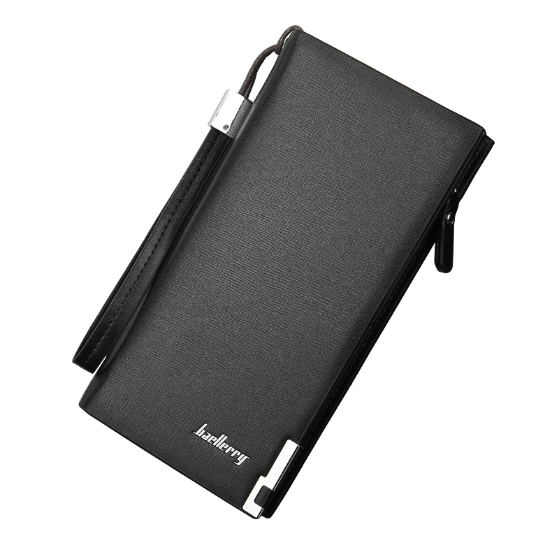 

2019 New men leather wallet with strap high quality zipper wallets men famous brand long purse