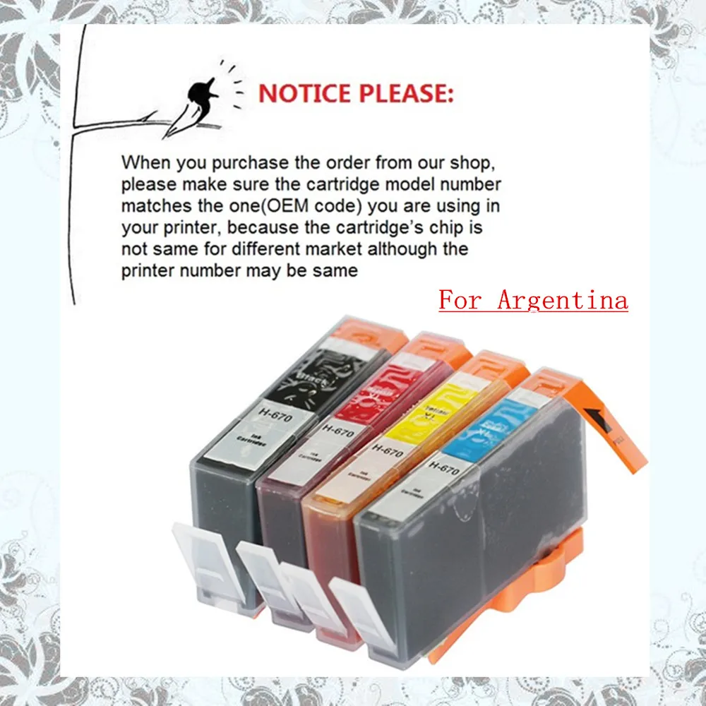 YOTAT 1set Compatible ink cartridge for HP 670 HP670XL for HP Deskjet Ink Advantage 3525 4615