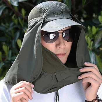 

Outdoor UV Protection Ear Flap Neck Cover Sun Hat Outdoor Sunscreen Detachable Fisherman Hat Breathable Hiking Cycling Caps