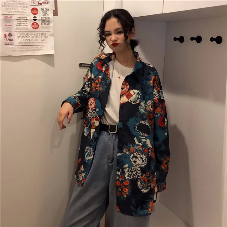 Woherb винтажная Блузка Женская Harajuku рубашка Топ уличная Женская Свободные повседневные блузки корейская модная одежда 21936