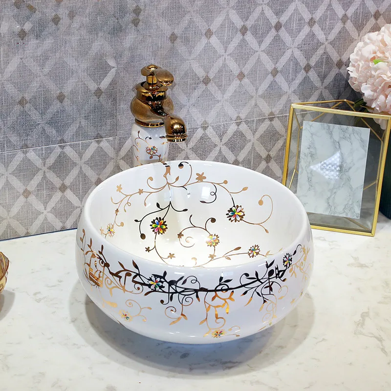 

Small 30CM diameter Europe Style Porcelain Hand Painted Art Lavatory Sink Bathroom Vessel Sink ceramic wash basin bathroom sink