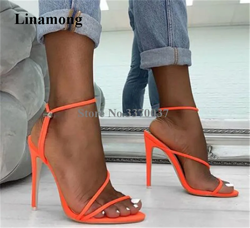 New Fashion Women Open Toe Thin Straps Stiletto Heel Sandals Orange Yellow Black High Heel