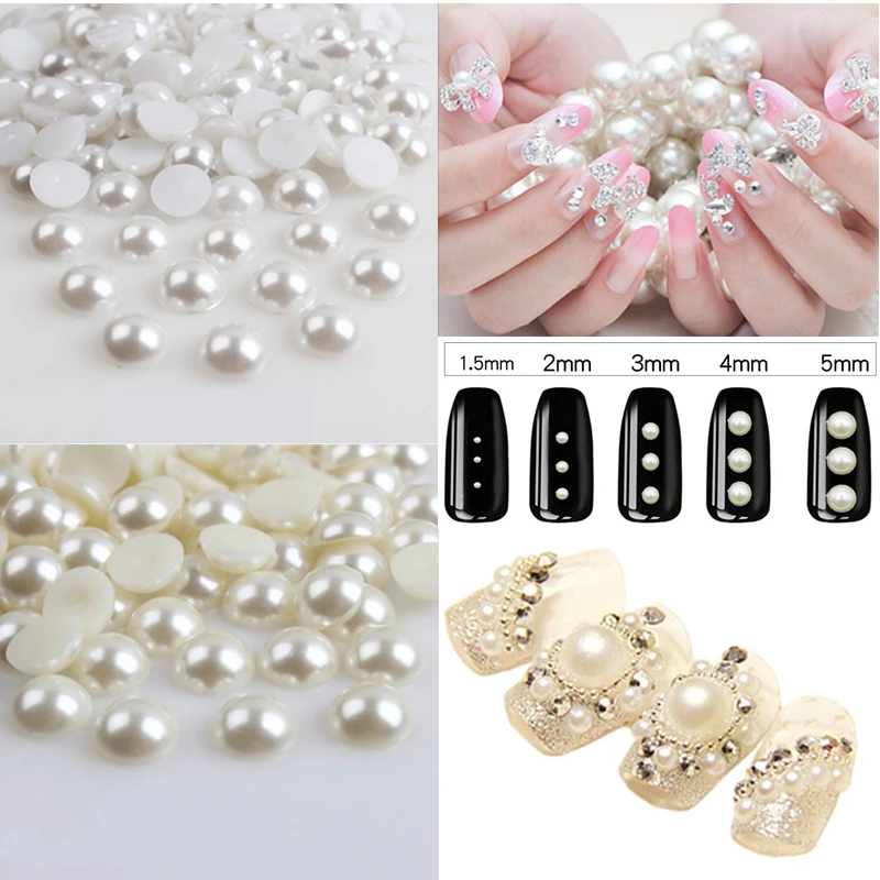 

3/4/5/6/7/8/9/10/8/12/14mm Flat Abs Semicircle Beads Pearl Imitation Pearl Diy Mobile Stickers Nail Material Accessories 20g