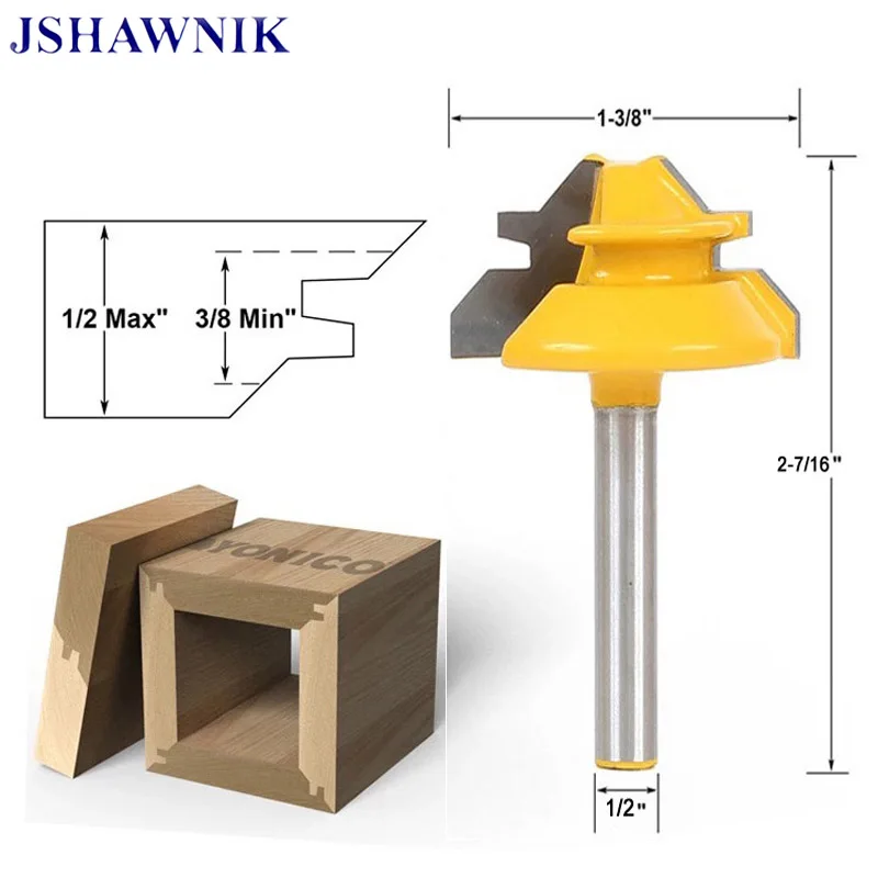 

1/2 Shank Milling Cutter Engraving Machine Chisel Wooden Case Tools Woodworking Knife Door Cabinet Line 45 degree 1-3/8