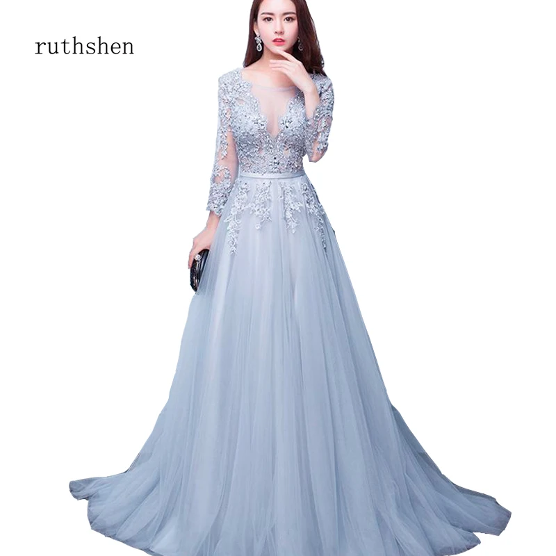 

ruthshen NEW Design Fast Shipping Autumn Winter Elegant A-Line Evening Dresses V Neck Long Party Vestido De Festa Frocks