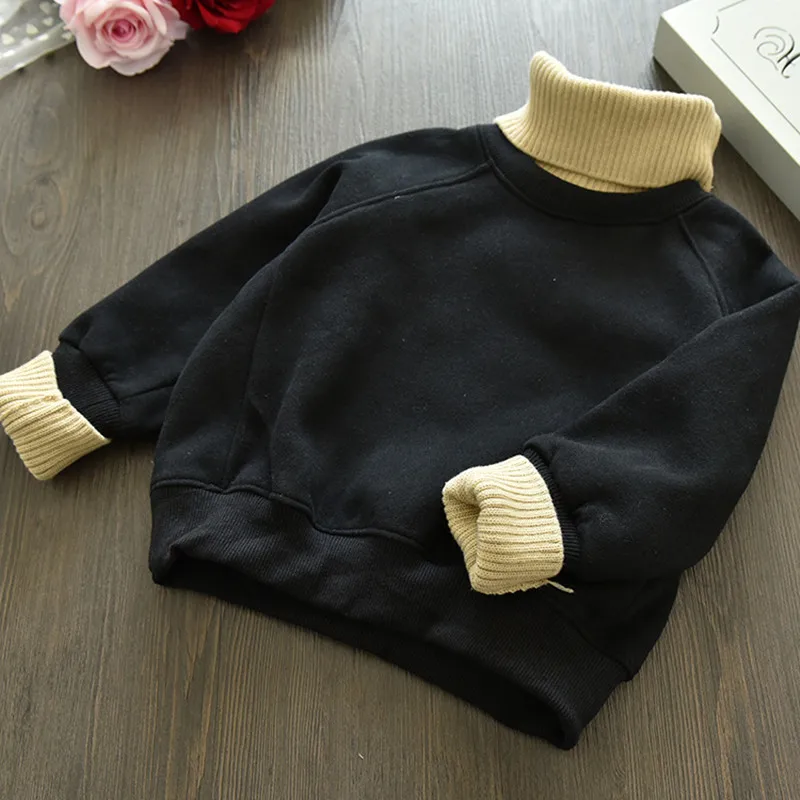DFXD/детская одежда в Корейском стиле коллекция года; зимняя однотонная трикотажная толстовка с длинными рукавами и воротником-хомутом для маленьких девочек; Толстый Пуловер для девочек - Цвет: Black
