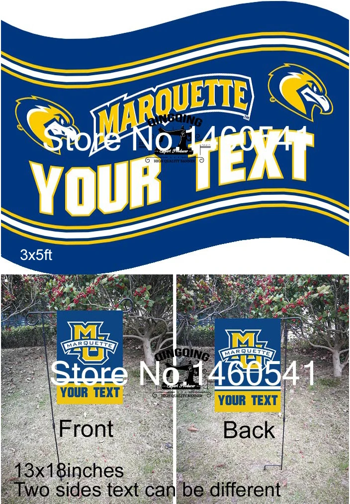 Marquette Golden Eagles Your Text Flag 3ft x 5ft Polyester NCAA Garden 13inx18in QingQing Super Fan | Дом и сад