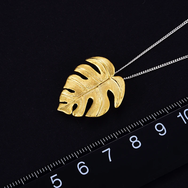 Lotus Fun Real 925 Sterling Silver Handmade Fine Jewelry Creative Monstera Leaves Design Pendant without Necklace for Women