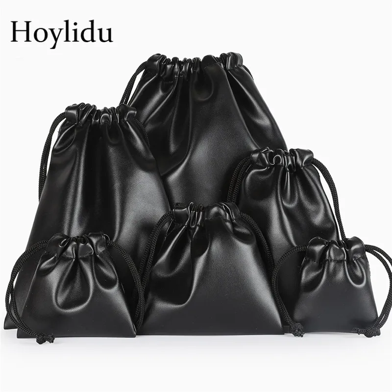 

10 Pcs/Lot High Quality Custom Logo Bag PU Leather Drawstring Bags Headset Data Cable Waterproof Storage String Bag Gifts Pouch